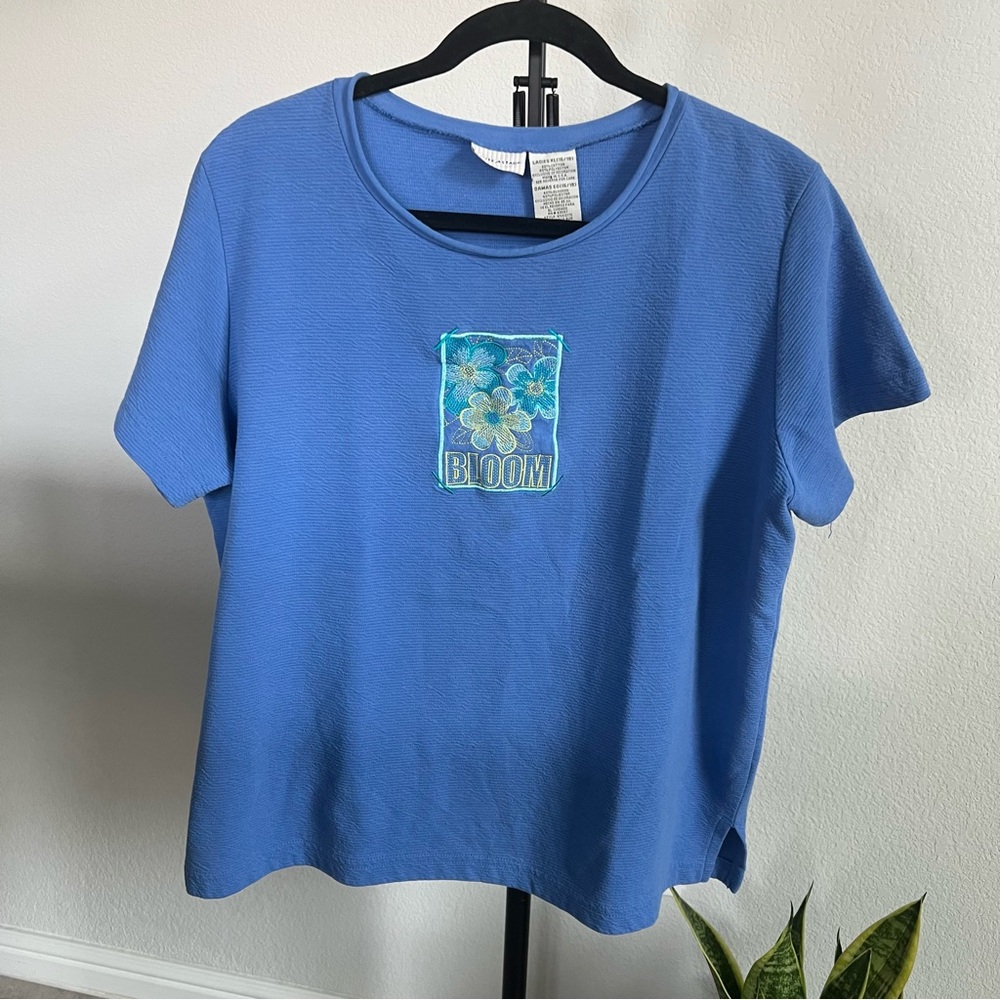 White Stag Rainy Blue T-Shirt with Floral Embroidered